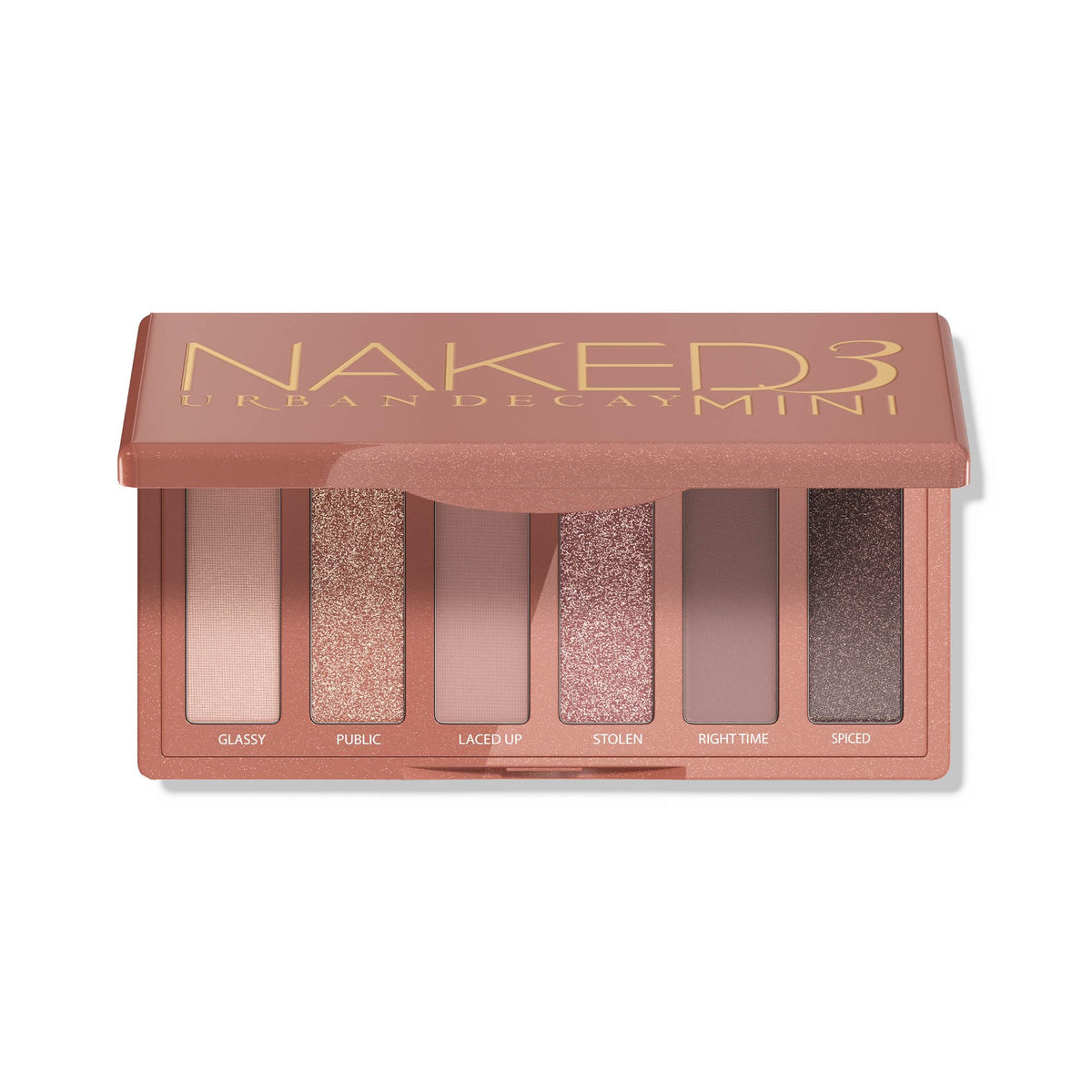 URBAN DECAY front view of compact mini palette showing sleek packaging and quick-access benefits