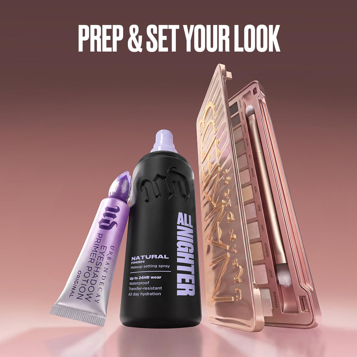 URBAN DECAY naked 3 on vanity with brushes suggesting everyday routine and styling