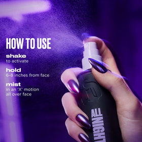 Urban Decay bottle next to foundation and sponge showing layering use