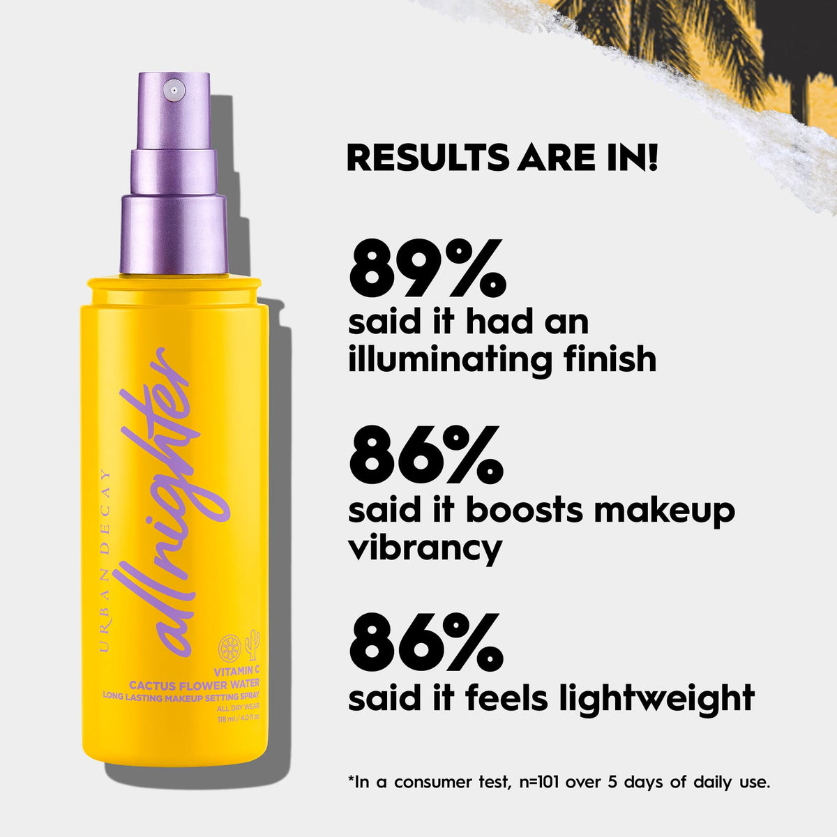 Urban Decay bottle in hand for size comparison and convenient travel benefit