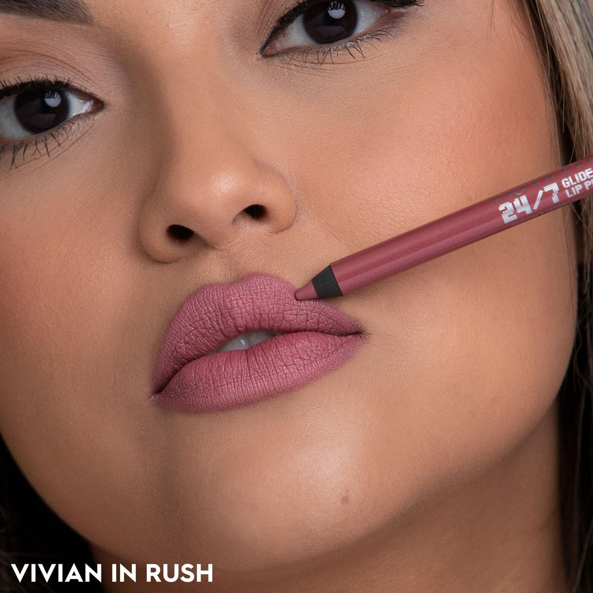 URBAN DECAY comparison with other shades highlighting Rush’s pink mauve tone