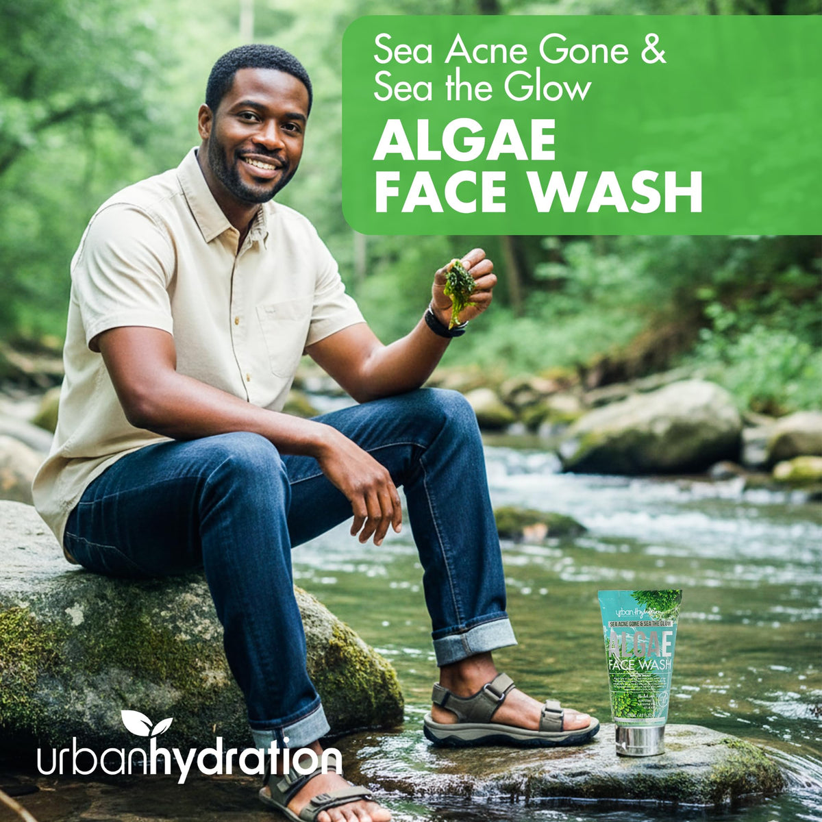 Urban Hydration face wash in use at sink showing effective daily cleansing