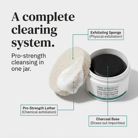 Urban Skin Rx cleansing bar with exfoliating sponge on jar lid for convenient storage