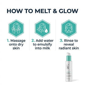 Urban Skin Rx removing mascara and makeup in use, effective gentle cleansing shown