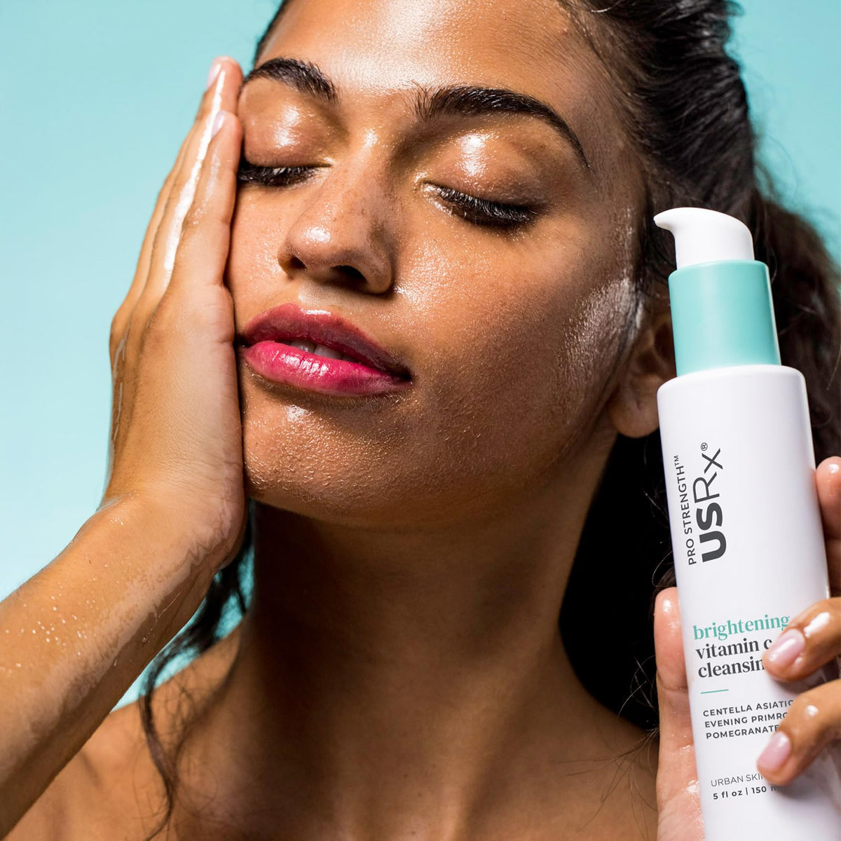 Urban Skin Rx next to a ruler showing 5 fl oz scale, size and value clarity