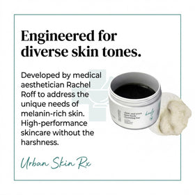 Urban Skin Rx bar and sponge on shower shelf illustrating daily body-care routine