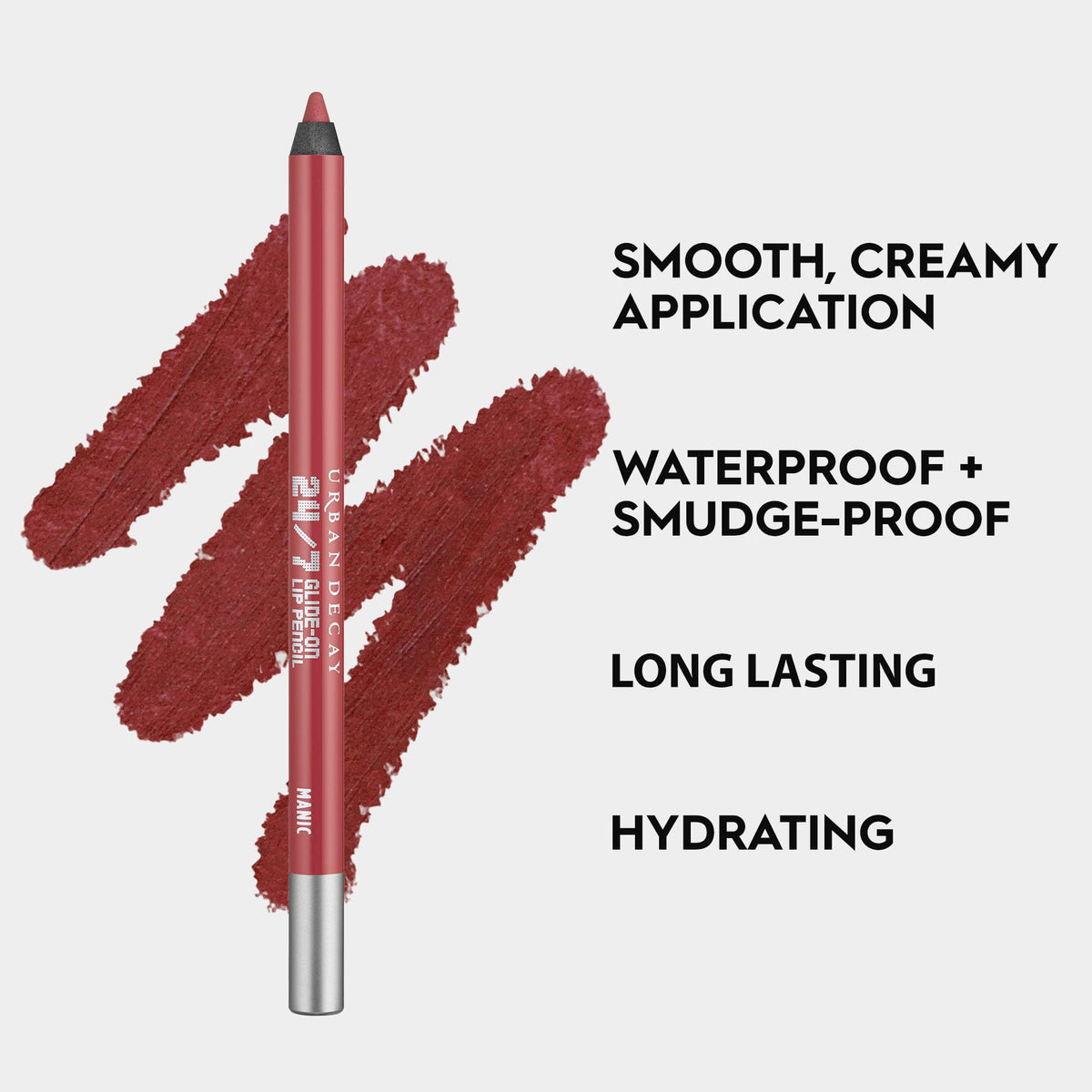 URBAN DECAY arm swatch of Manic rosy wine showing rich pigment and endurance