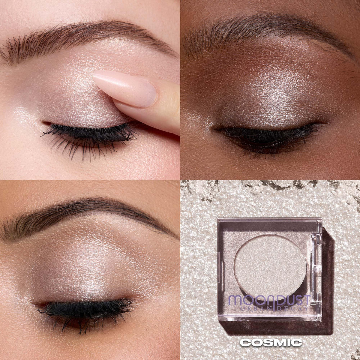 URBAN DECAY arm swatches showing Space Cowboy blendability and reflective sheen