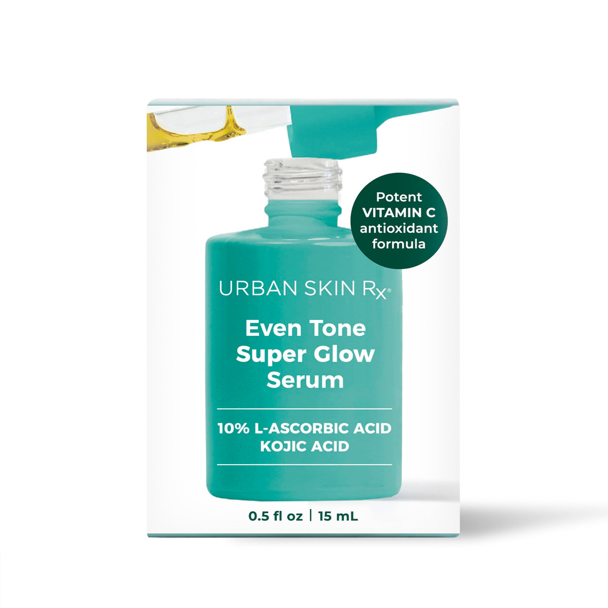 Urban Skin Rx bottle beside ruler to show 0.5 fl oz travel-friendly size