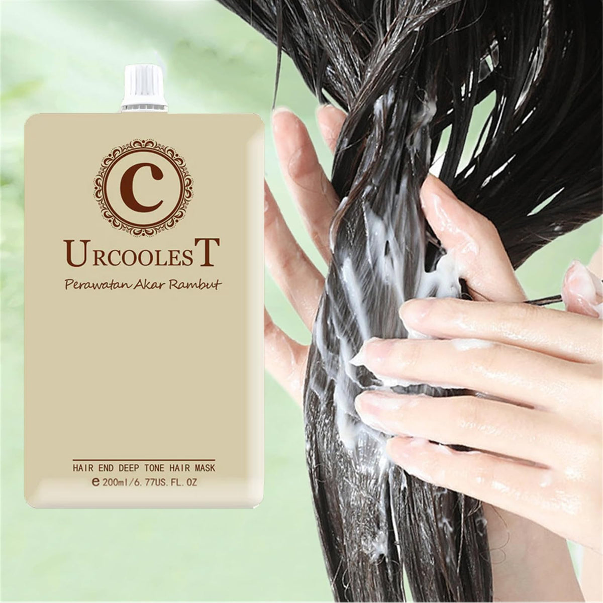 URCOOLEST applying mask to damp hair illustrating smooth application benefit