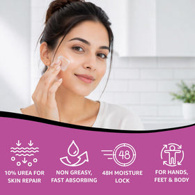 UREA LABS aloe vera and jojoba oil flatlay showing calming, nourishing blend