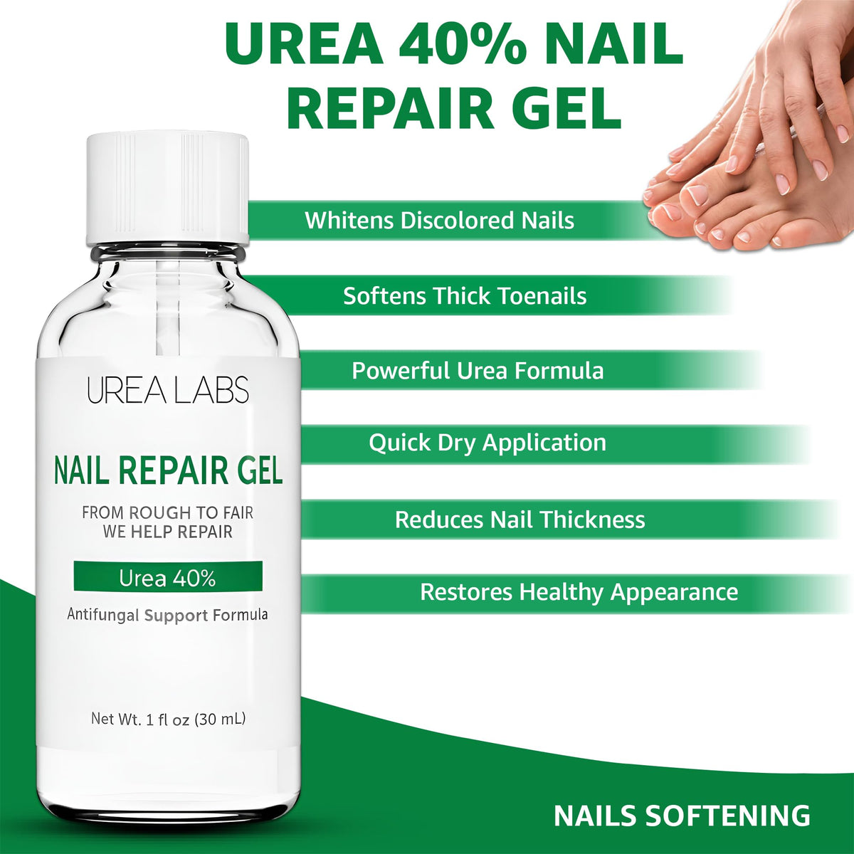 UREA LABS applied to a fingernail showing neat brush coverage and improved texture
