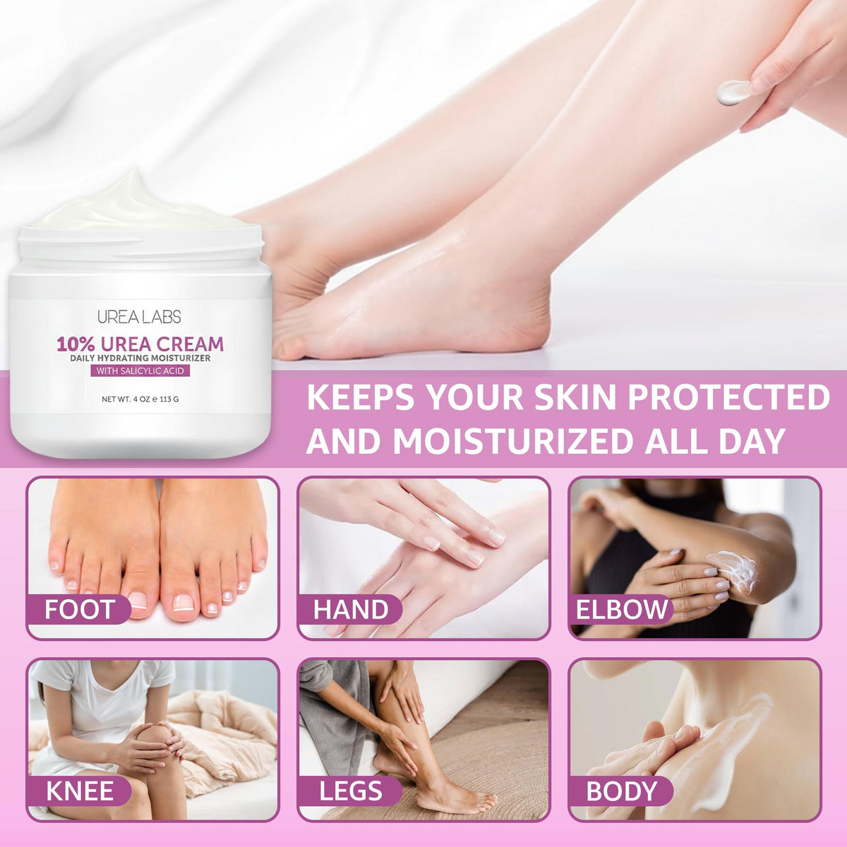 UREA LABS pump application on hands demonstrating quick hydration