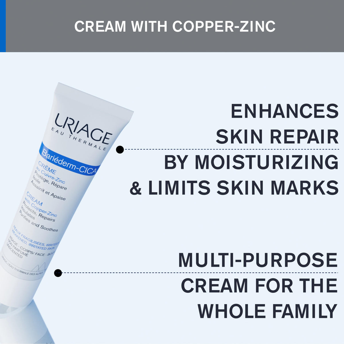 Uriage cream applied on hand illustrating fast soothing action