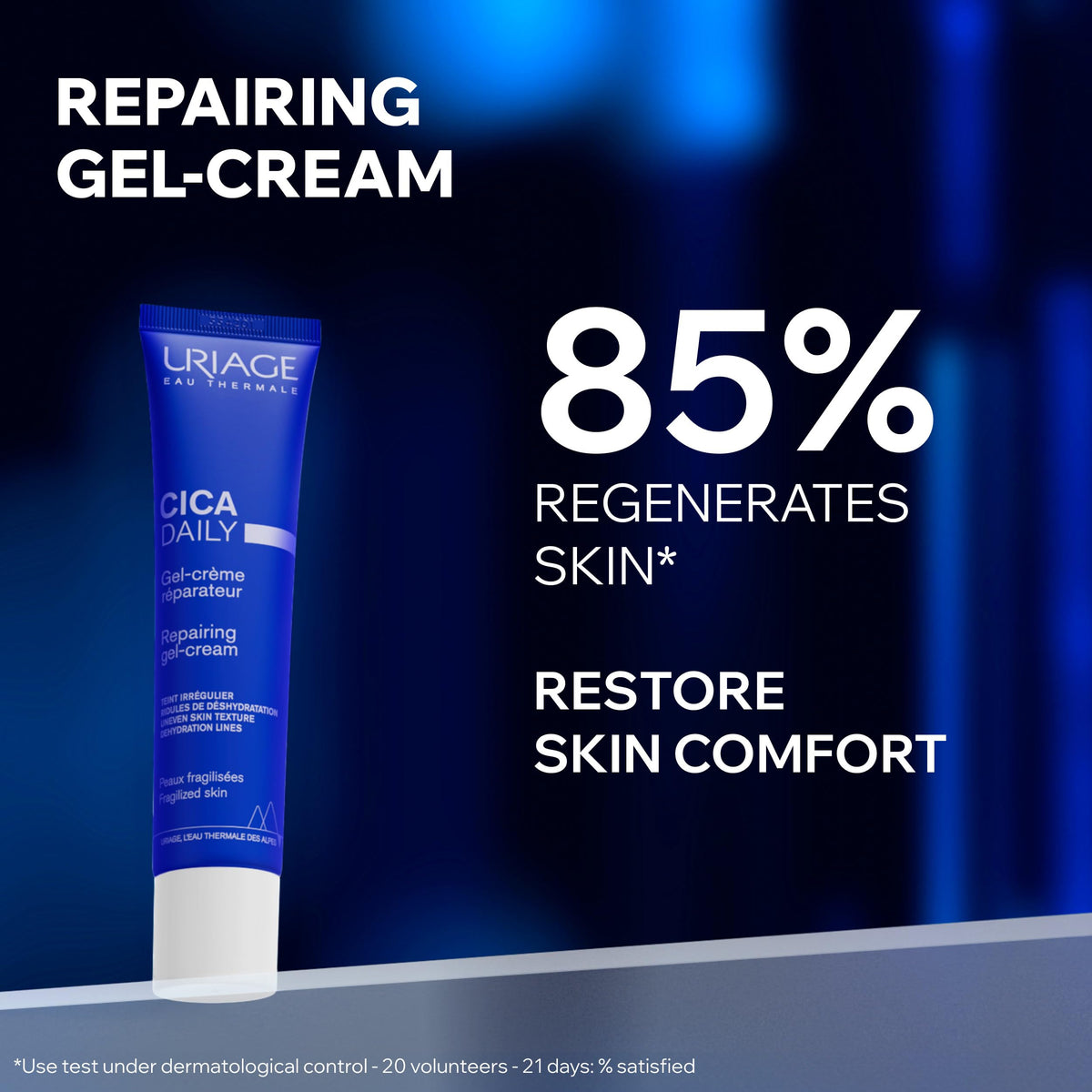 Uriage texture close-up of gel-cream highlighting lightweight hydration