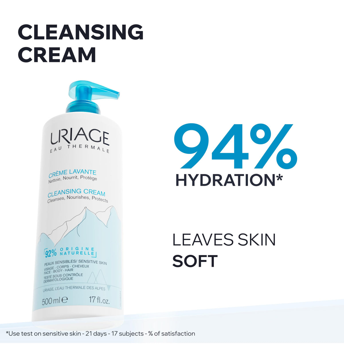 Uriage creamy foam close-up demonstrating gentle lather and softness