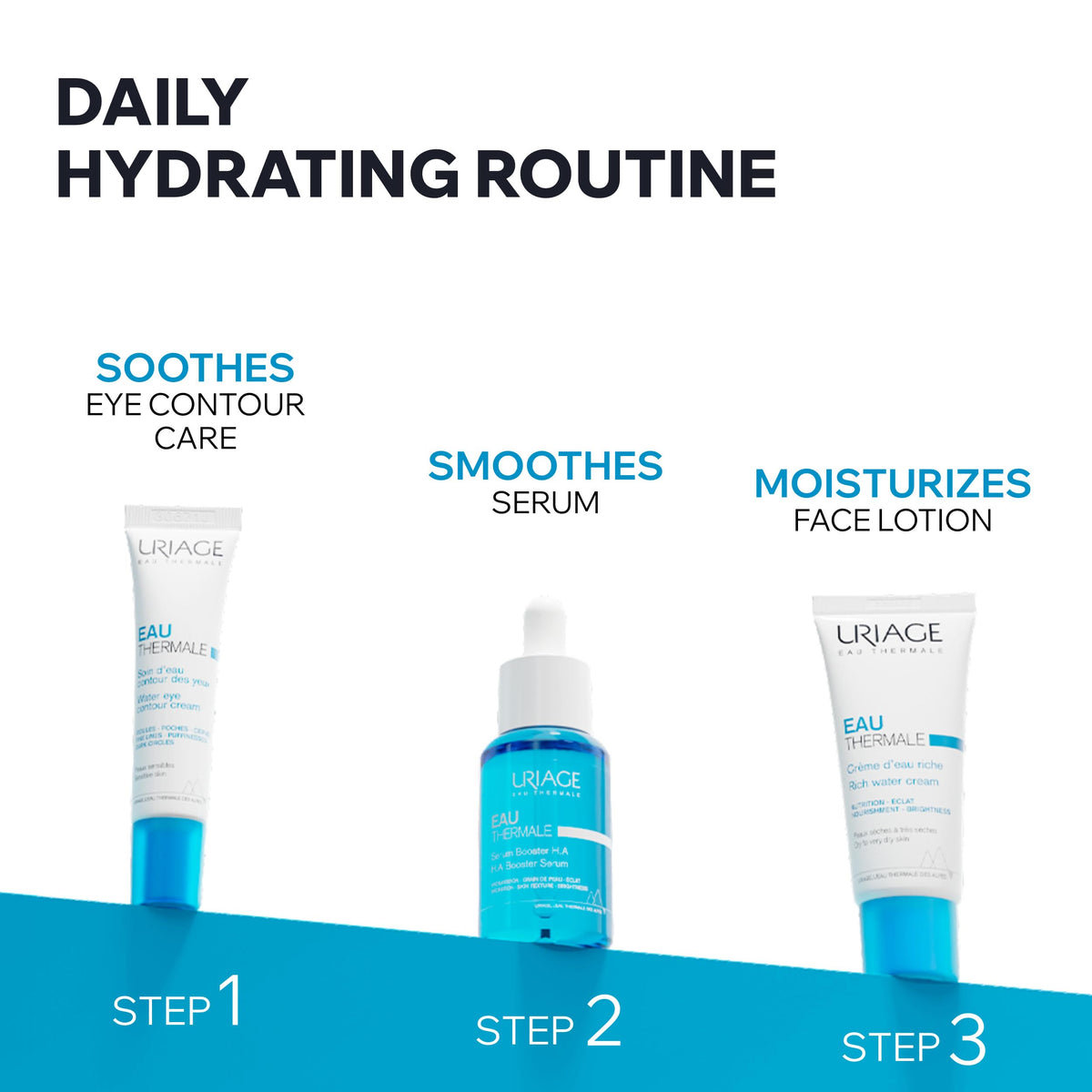 Uriage applying under eye with gentle tap motion for de-puffing benefit