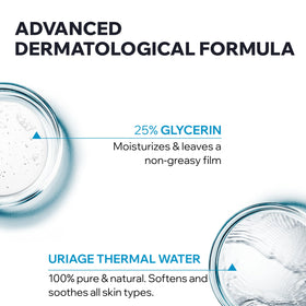 Uriage product in hand in shower delivering gentle nourishment