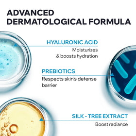 Uriage ingredient label highlighting hyaluronic acid and Aquaxyl benefits
