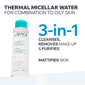 Uriage micellar water back label highlighting natural-origin ingredients and clarity benefit
