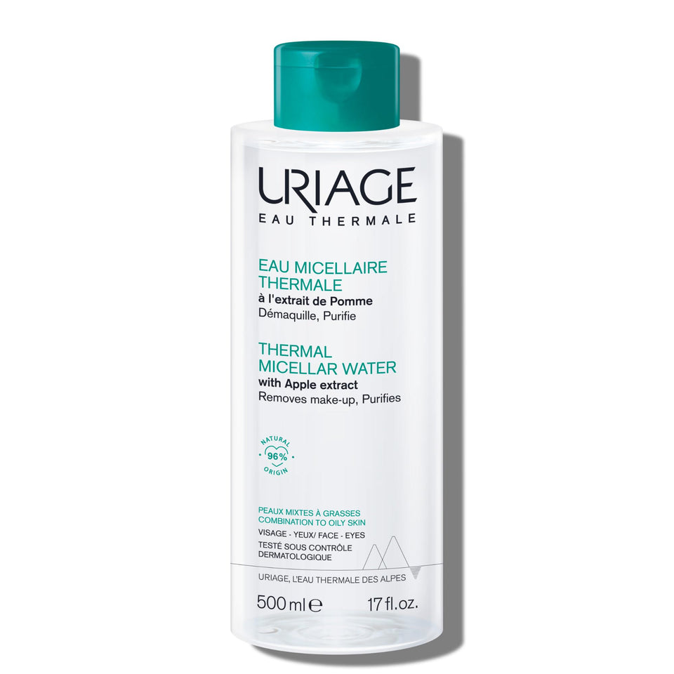 Uriage micellar water front bottle showing clean design and quick cleansing benefit