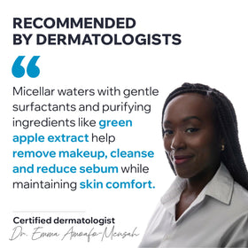 Uriage micellar water on bathroom vanity in lifestyle scene showing daily routine convenience benefit