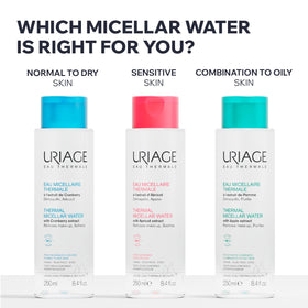 Uriage micellar water size comparison showing product scale and travel-friendly benefit