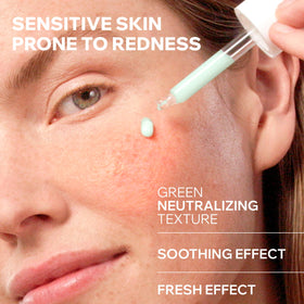 Uriage Roseliane green-textured serum close-up showing smooth absorption