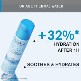 Uriage label detail highlighting pure thermal water and gentle formula benefit