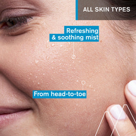 Uriage mist spraying onto face delivering instant refreshment benefit