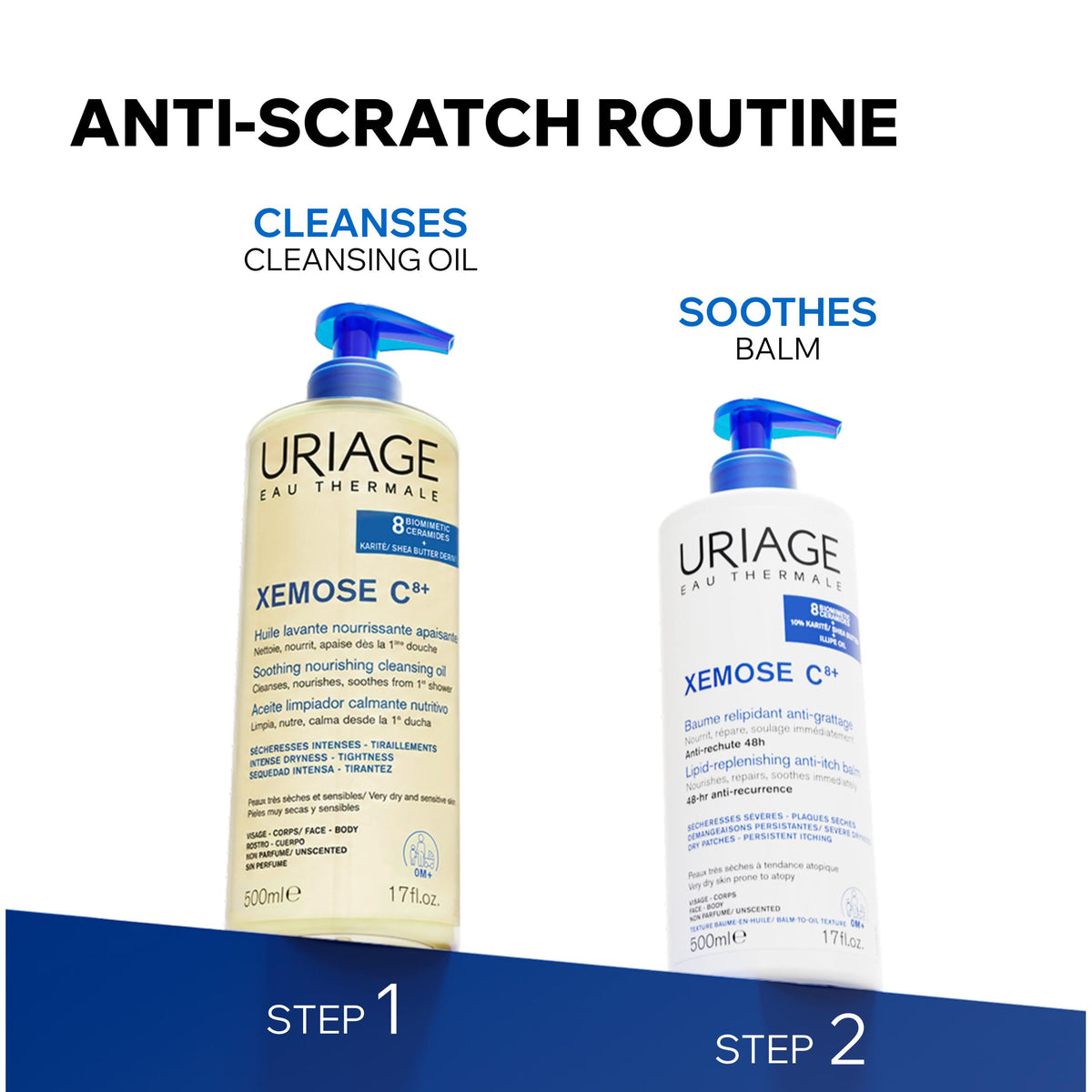 Uriage Xemose in-shower application on forearm reducing dryness and tightness