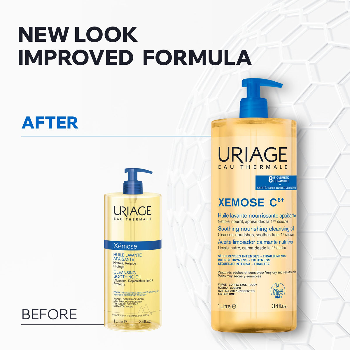 Uriage Xemose bottle on shelf styled to show trusted dermatological brand