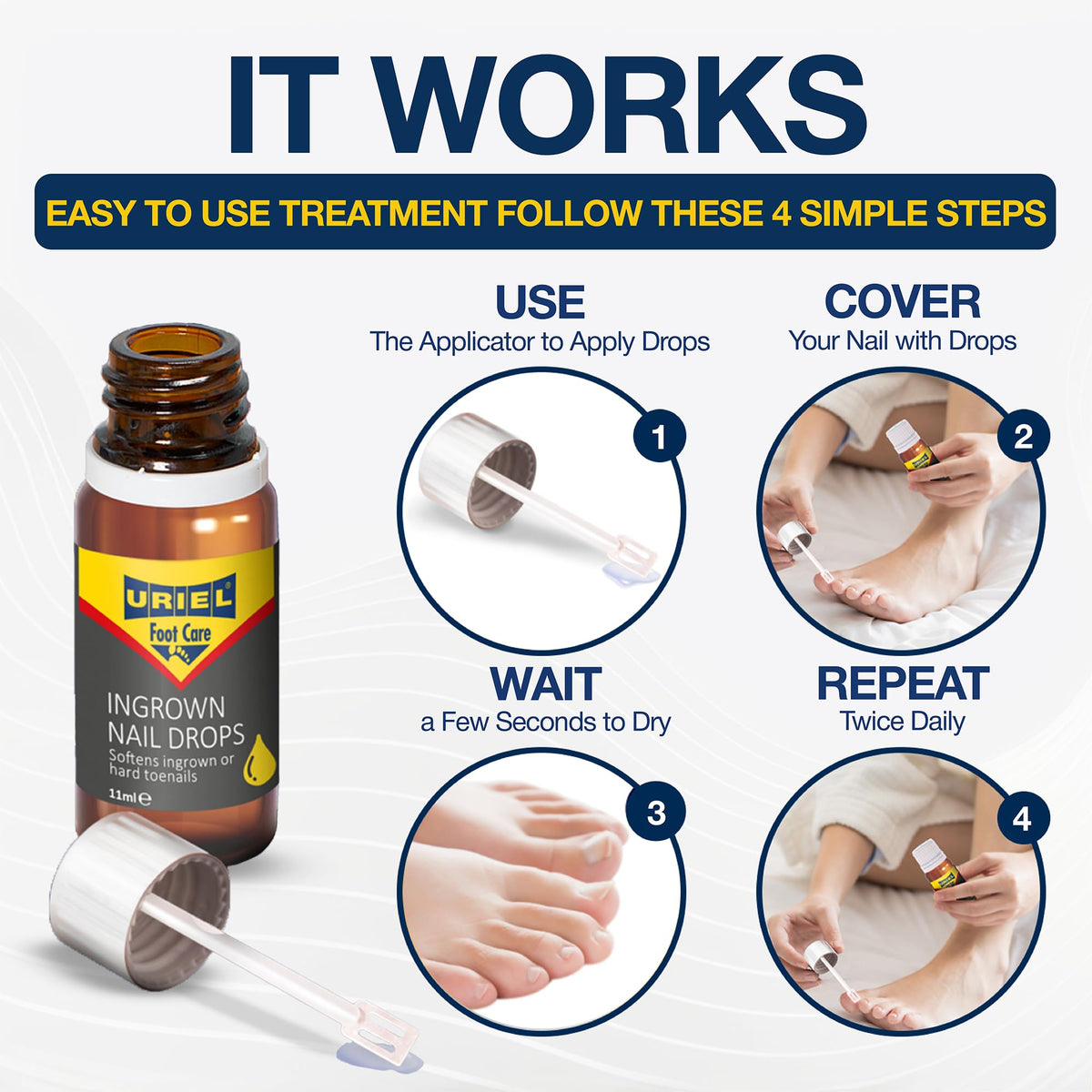 URIEL bottle paired with an ingrown toenail corrector tool for practical use