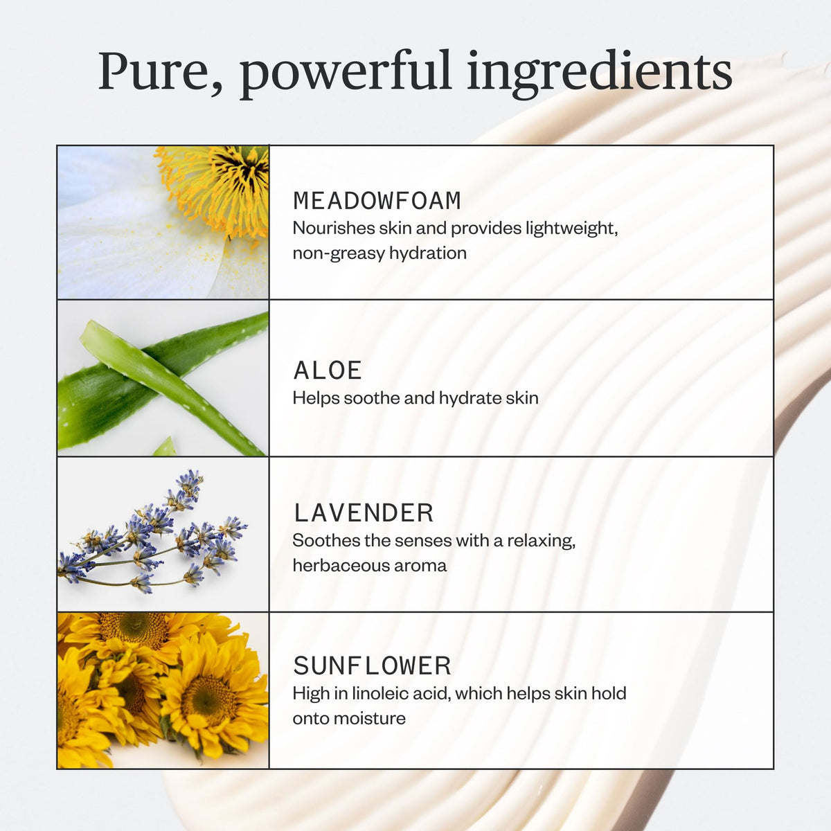 Ursa Major lotion texture close-up highlighting lightweight fast absorption