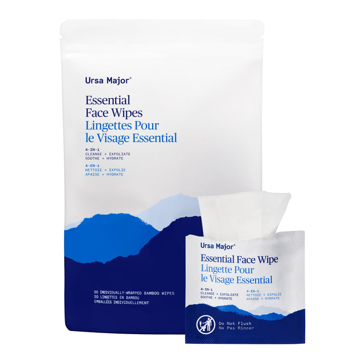 Ursa Major front packaging showing biodegradable travel wipes and benefits