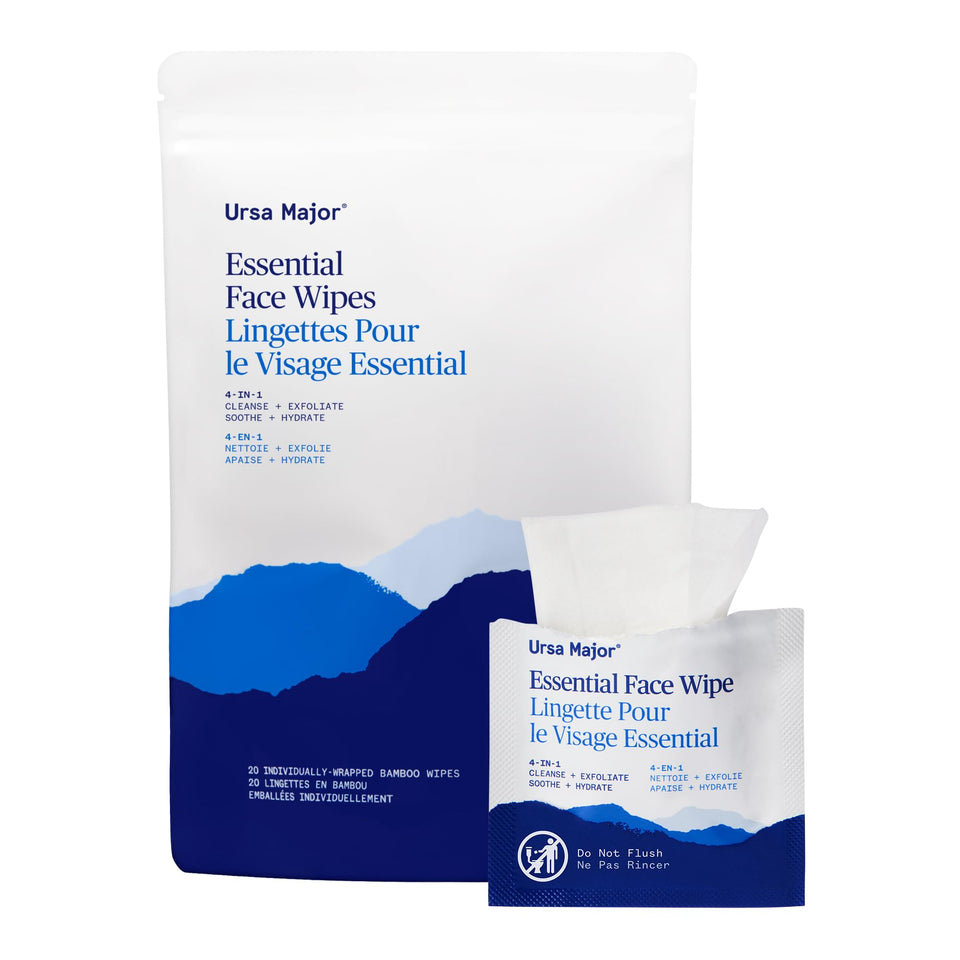 Ursa Major front packaging showing biodegradable travel wipes and benefits
