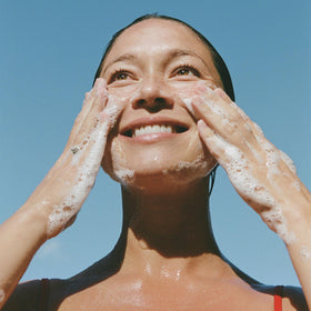 Ursa Major ingredients display with aloe sugarcane rice seed for soothing benefits