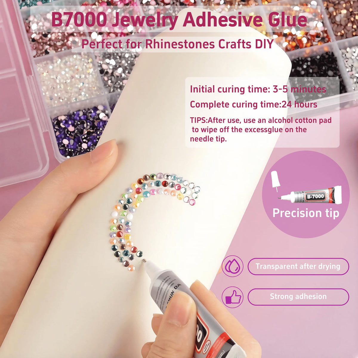 Urstand tweezers and pickup pen placed beside gems for accurate placement