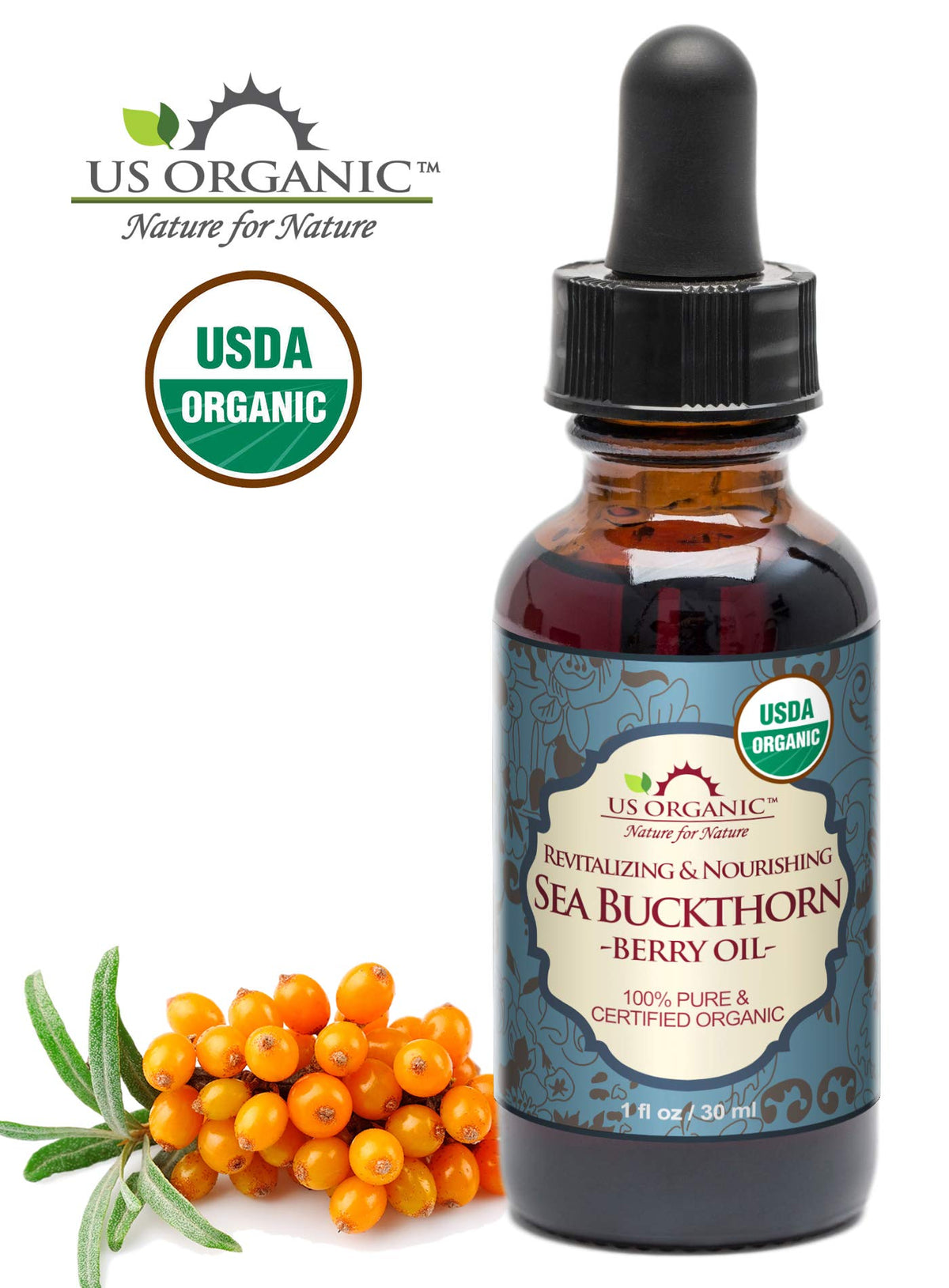 US Organic amber glass bottle close-up highlighting purity and protective packaging