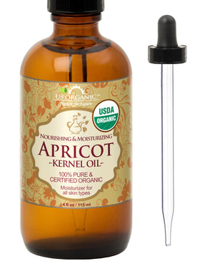 US Organic bottle front view showing pure apricot kernel oil benefits
