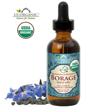 US Organic borage oil golden pour illustrating clean filtered oil benefit