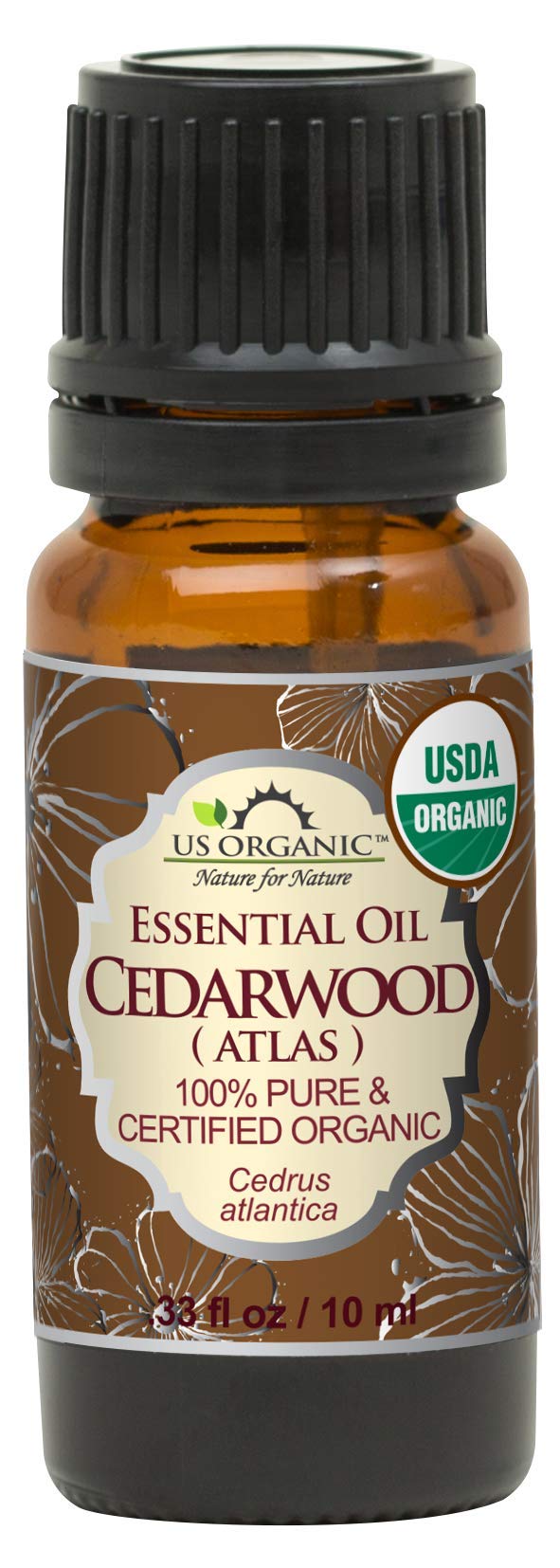 US Organic cedarwood front packaging showing organic label and bottle benefit