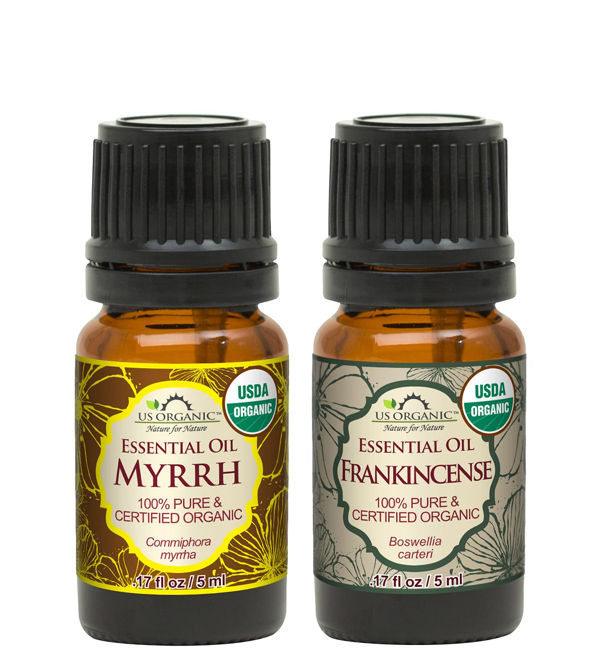 US Organic front packaging showing both 5 ml bottles and box for clarity and trust