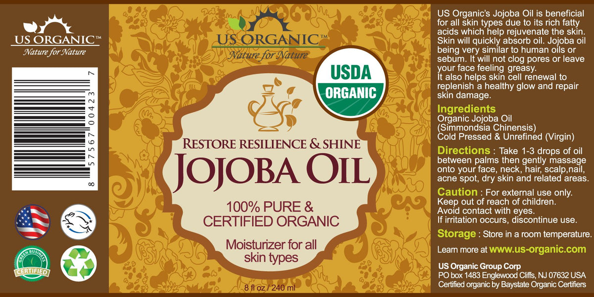 US Organic jojoba oil droplet texture showing lightweight absorption benefit