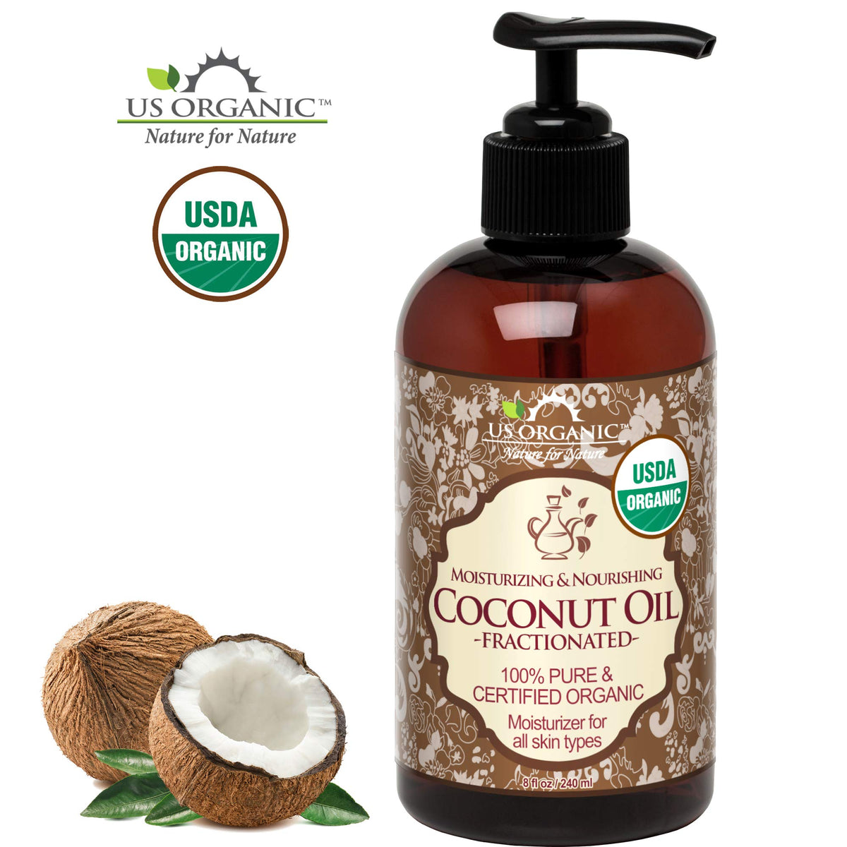 US Organic pouring texture of liquid coconut oil demonstrating smooth spreadability benefit
