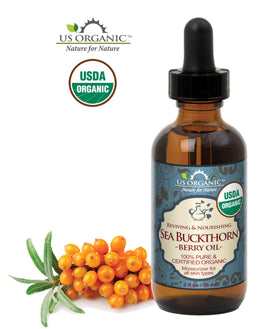 US Organic sea buckthorn berries cluster detail showing natural source and nutrients