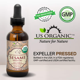 US Organic oil beside common items showing 4 oz size and scale benefit