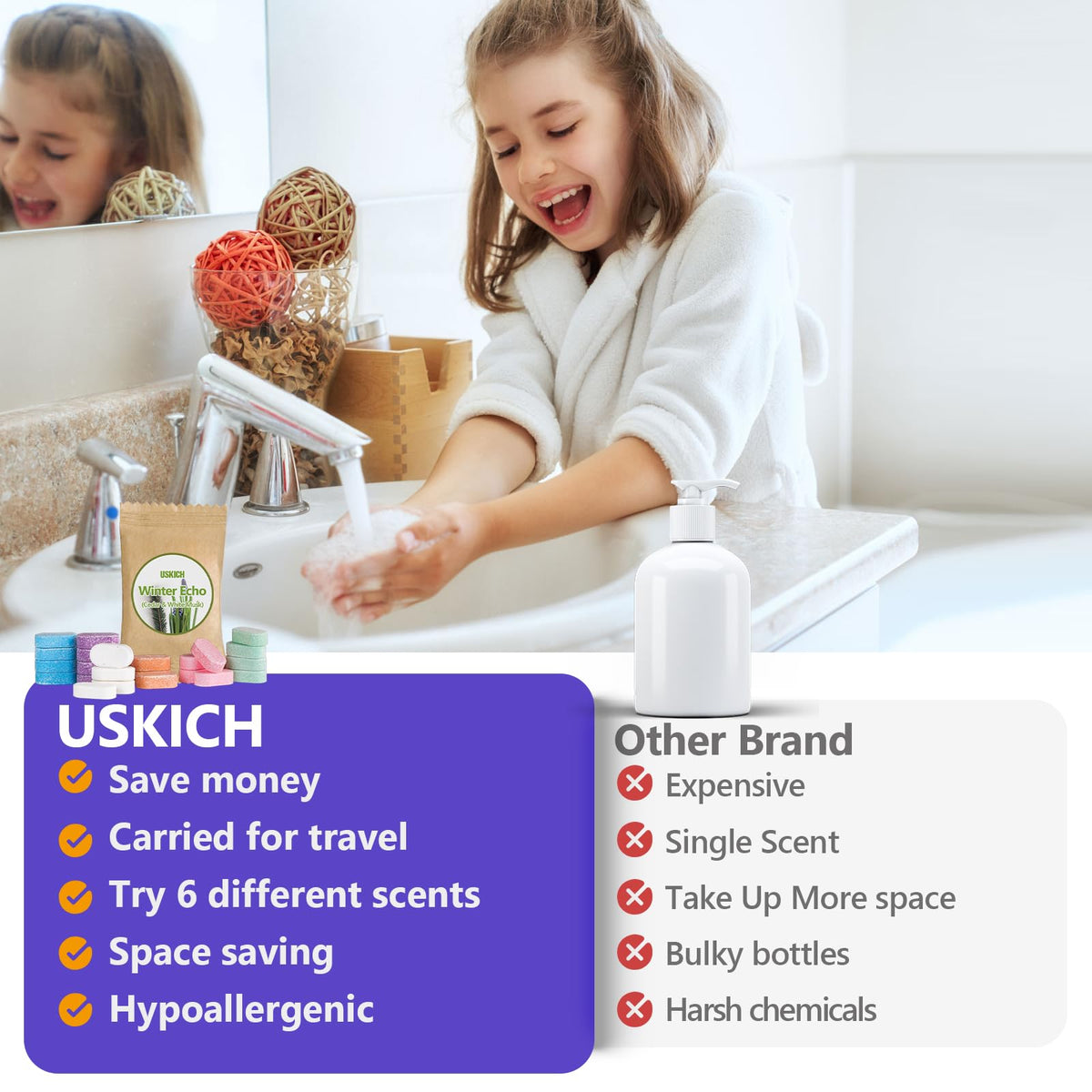 USKICH compostable paper wrapper detail emphasizing plastic-free packaging