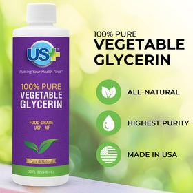 Close-up of US+ glycerin pouring from bottle, demonstrating smooth texture for easy blending