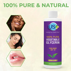 Applying US+ glycerin to skin from dropper for hydration benefits in skincare routines